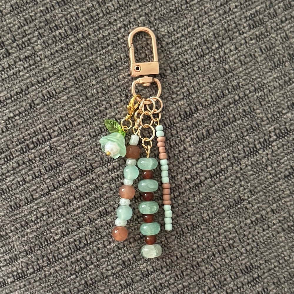Teal/Turquoise Brown Handmade Beaded Bag Charm Keychain